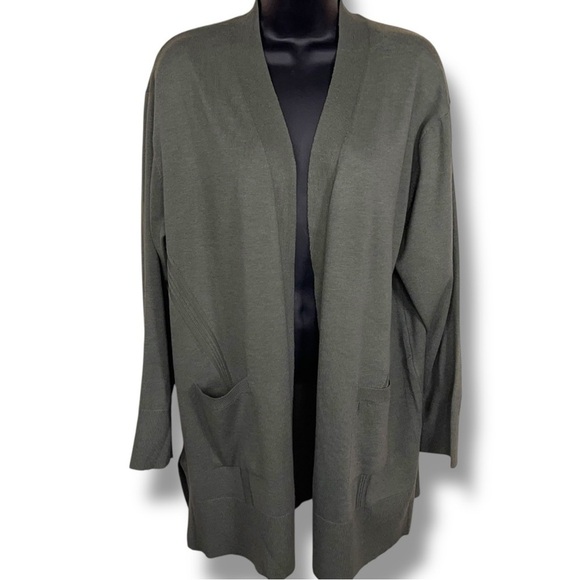 NWOT 0X Olive Green Lightweight Cardigan Sweater Long Sleeve Open Front Shrug - Picture 1 of 12